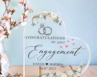 Personalized Engagement Heart Plaque: Acrylic Keepsake Gift for Couple