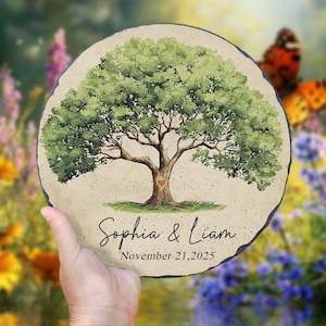 Personalized Garden Stone With Tree, Couples Garden Stone, Wedding Keepsake Gift, Stone With Wedding Date, Bridal Shower, Anniversary Gift