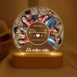 Pearsonalized Photo Couple Song Led Light, Custom Music Plaque with Photos Music Lover Gift, Couple Gifts, Anniversary Gift for Couple