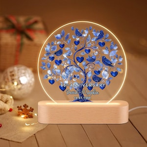 Personalized 65th Wedding Anniversary Led Light Decor,65h Wedding Anniversary Keepsake, 65th Sapphire Wedding Anniversary Gift, Husband Gift