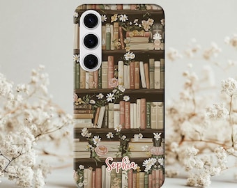Floral Bookcase, Books Bookshelf Reading Plant Lover Gift Bookish, Floral Book Phone Cover, Book Lover Gift, Book Reading Gift, Phone Case