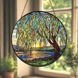 Weeping Willow Faux Stain Glass, Weeping Willow Suncatcher, Willow Tree Lovers Gift, Willow Grove Art Decor, Nature Lover Gift, Tree Decor