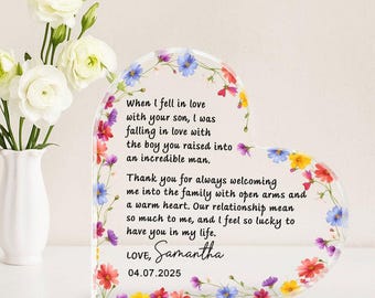 Placa acrílica personalizada para la madre del novio: regalo de recuerdo de boda