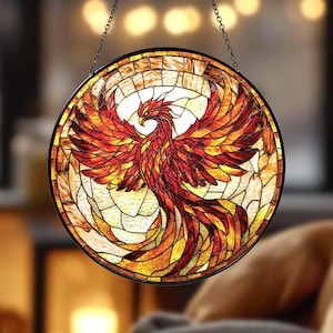 Phoenix Glass Suncatcher, Phoenix Window Hanger, Phoenix Window Decor, Phoenix Decor, Phoenix Lover Gifts, Gift For Her, Birthday Gift