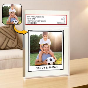 Liga Familiar Personalizada nº 1 Pai, Placa de Acrílico com Cartas Colecionáveis Personalizadas, Presente Personalizado de Dia dos Pais para Pai e Marido, Lembrança Esportiva para Pai