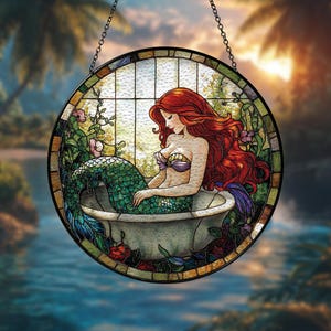 Mermaid Stained Glass Suncatcher, Mermaid Window Hanging Suncatcher, Magical Ocean-Inspired Home Decor, Under The Sea Window Decor