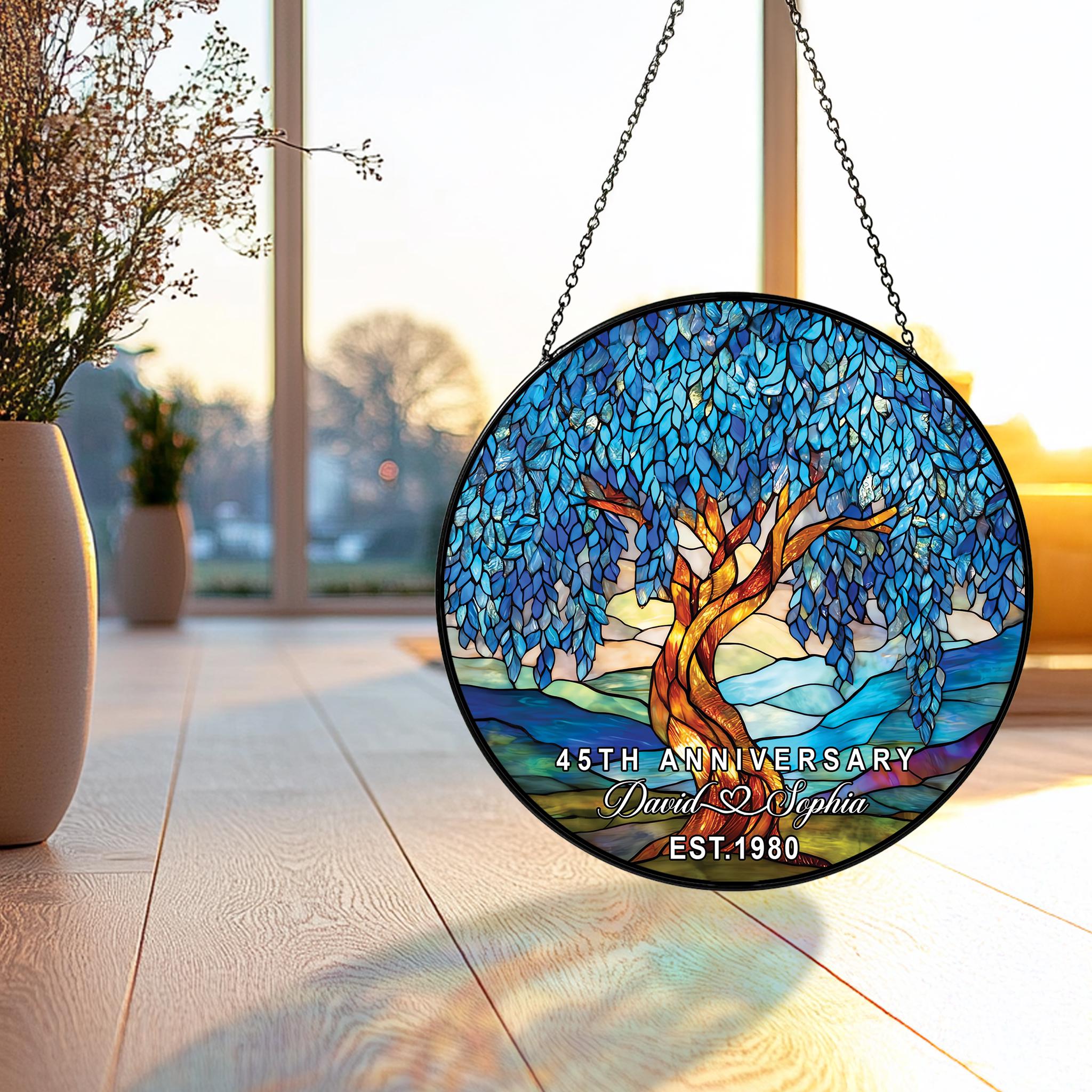 Custom 45th Anniversary Stained Glass Suncatcher: Ruby Wedding Keepsake ...