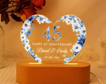 Personalised Sapphire 45th Anniversary Led Light, Sapphire Anniversary Night Light,45th Anniversary Gift for Husband Wife, Anniversary Gifts