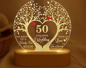 Custom 50th Anniversary Lamp Wooden Base, Golden Wedding Gifts, 50 Year Anniversary Gifts For Parents, 50th Wedding Anniversary Gifts