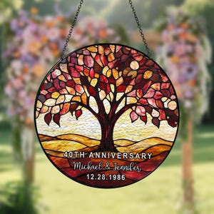 Personalized 40th Wedding Anniversary Stained Glass Suncatcher, Ruby 40th Wedding Anniversary Gift, 40th Wedding Anniversary Keepsake