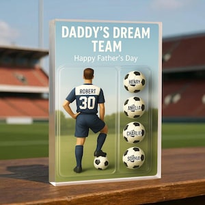 Custom  Name Dad And Kids Figure Soccer, Personalized Acrylic Block Plaque, Daddy’s Dream Team, Father’s Day Gift for Dad, Soccer For Dad