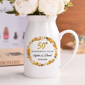 Personalized 50th Wedding Anniversary Flower Vase, 50th Wedding Anniversary Keepsake Gift, 50th Golden Wedding Anniversary Gift, Wife Gift.