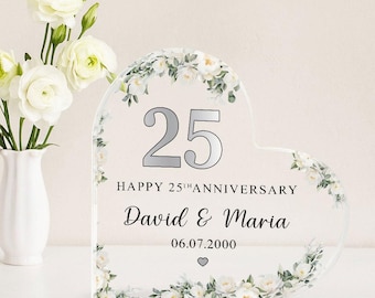 Gepersonaliseerde bloemen 25e verjaardag acrylplaat: zilveren bruiloft aandenken