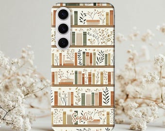 Floral Bookcase, Books Bookshelf Reading Plant Lover Gift Bookish, Floral Book Phone Cover, Book Lover Gift, Book Reading Gift, Phone Case