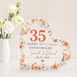 Personalised Coral 35th Anniversary Gift, 35th Coral Anniversary Plaque, Anniversary Gifts, 35th Anniversary Gift for Husband Wife Parents