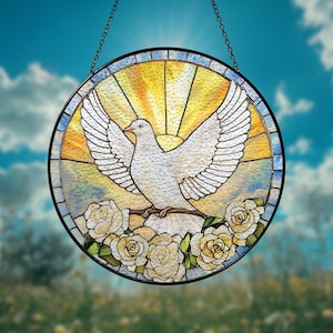 Dove Faux Stained Glass, Peaceful Dove Suncatcher, Bird Dove Glass, Dove Window Hanging, Nature Lover Gift, Garden Home Decor, Gift For Mom