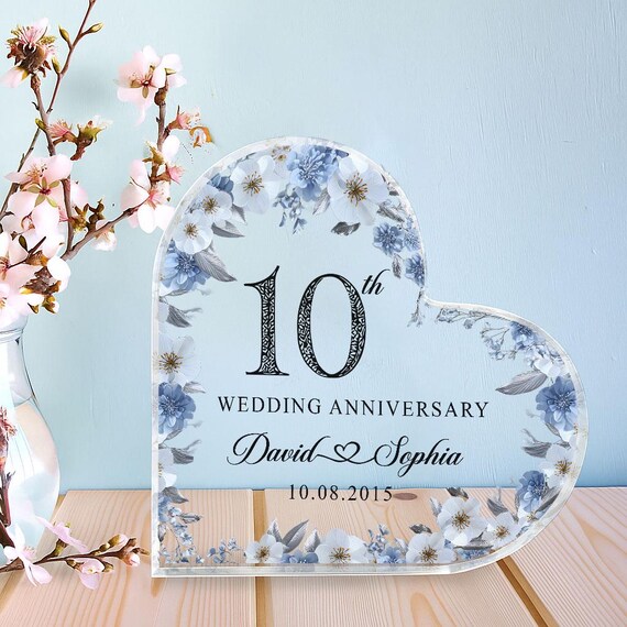Personalized 10th Anniversary Acrylic Heart Plaque: Crystal-clear