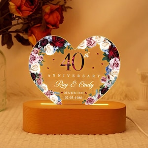 Custom 40th Anniversary Lamp Wood Base, Ruby Wedding Gift, 40th Anniversary Gift For Parents, 40th Wedding Anniversary Gift Wedding Gifts