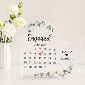 Cadeau de fiançailles personnalisé, plaque acrylique calendrier fiançailles, cadeau de fiançailles pour couple, cadeau souvenir de fiançailles, cadeau fiançailles pour couple