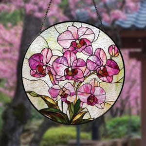 Attrape-soleil en verre fleur d&#39;orchidée, suspension de fenêtre orchidée, décoration pour amateur de fleurs, cadeau pour amoureux de la nature, décoration d&#39;intérieur, décoration de vitrail fleur d&#39;orchidée