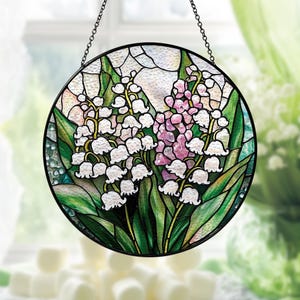 Maiglöckchen Blume Glasmalerei, Maiglöckchen Suncatcher, Fensterschmuck, Blumenliebhaber Geschenk, Maiglöckchen Glas, Geschenk für Mama / Sie
