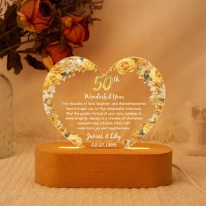 Custom 50th Anniversary Lamp Wooden Base, Golden Wedding Gifts, 50 Year Anniversary Gifts For Parents, 50th Wedding Anniversary Gifts