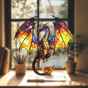 Dragon Acrylic Ornament, Mystery Dragon Window Hanging, Halloween Home Deco,r Christmas Decor Gift Fantasy Dragon Fall Season Christmas Gift