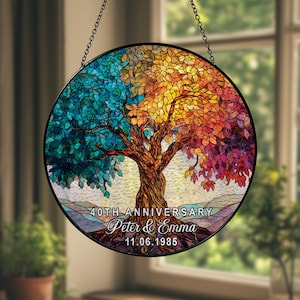 Personalisierter 40. Hochzeitstag Glasmalerei Suncatcher, 40., 30., 50. Hochzeitstag Geschenk, 40. Hochzeitstag Andenken