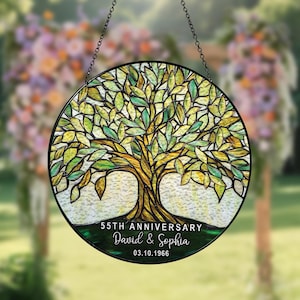 Personalized 55th Emerald Wedding Anniversary Suncatcher, 55th Anniversary Keepsake Window Hangings, Gift for Couple, Husband and Wife gift