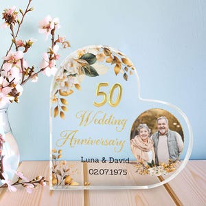 Personalisierte Foto 50. Jahrestag Geschenk, 50. Gold Jahrestag Geschenk, 50. Hochzeitstag Andenken Plaque, Gold 50. Jahrestag Geschenk