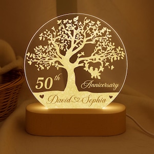 Personalized 50th Wedding Anniversary Night Light, 50th Wedding Anniversary Keepsake, 50th Golden Wedding Anniversary Gift, Husband Gift