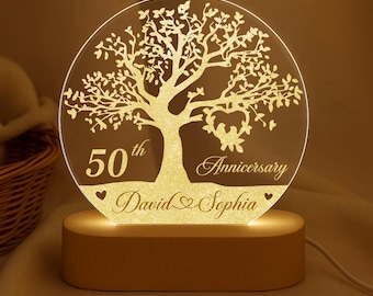 Personalized 50th Anniversary Night Light: Golden Wedding Keepsake