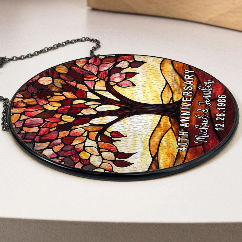 Personalized 40th Wedding Anniversary Stained Glass Suncatcher, Ruby ...