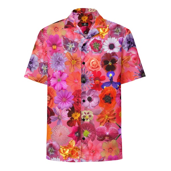 Chemise à boutons unisexe - style hawaiienne - fleurs rouges et roses
