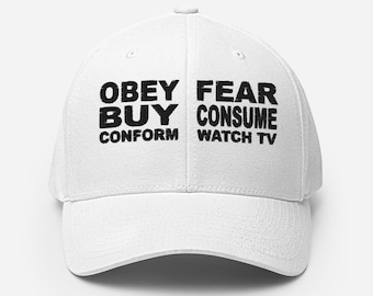 Embroidered Twill Structured Cap - Obey Buy Conform Fear Consume WatchTV