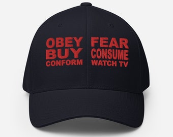 Embroidered Twill Structured Cap - Obey Buy Conform Fear Consume WatchTV