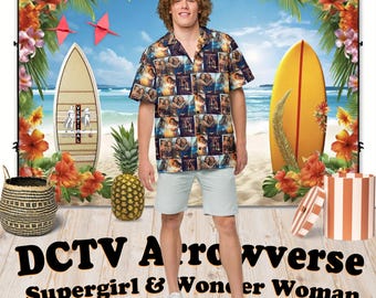 Supergirl & Wonder Woman (DC) - Hawaiian Aloha Shirt Short Sleeve - Gift Idea, Vintage Style, Men's Women's Kids Fashion