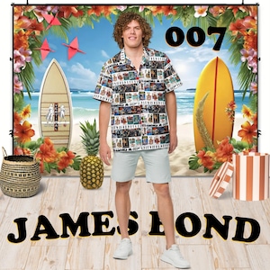 James Bond 007 - Camicia hawaiana Aloha a maniche corte - Tutti i poster dei film - Idea regalo, stile vintage, moda uomo, donna, bambino