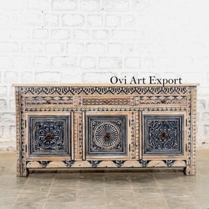 Wooden Sideboard, Modern Indian Storage Cabinet, Solid Wood Buffet Table, Farmhouse Living Room Furniture, Modern Dresser, Enterway Cupboard