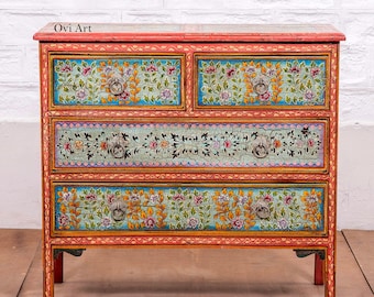 Hand-Painted Floral Mango Wood Cabinet: Indian Boohoo Sideboard