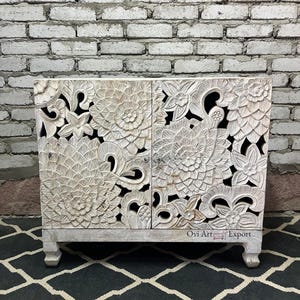 Wooden Carved Mango Solid Wood Cabinet,Living Room White Sideboard,Bedroom Carved Cupboard,Living Room Dresser,Wooden Carved Buffet