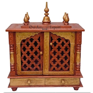 Wooden Temple, Solid Wood Wall Hanging And Floor Pooja Mandir, Diwali Pooja Ghar, Hanging Pooja Ghar Mandap For Worship Home Decor Art