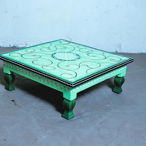 Indian Traditional Bajot Table,Ethnic Floor Table for Pooja/Decor,Handcrafted Footstool,Wooden Painted Chowki