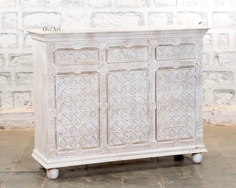 Wooden Floral Mandala Carved Wood Sideboard: Boohoo Accent Cabinet