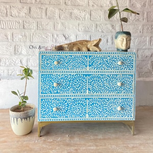 Luxury Wooden Sideboard Buffet Floral Mop Design, Storage Dresser Chest of 3 Drawers, Living Room Furniture, Elegant Storage Sideboard