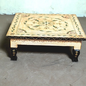 Traditional Indian Bajot/Chowki Table, Ethnic Floor Table for Pooja/Decor, Handcrafted Footstool, Wooden Painted Chowki