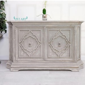 Massivholz Moderne Eingangskommode, Akzent Brust Lagerung Buffet, Holzschrank, Geschnitztes Blumen Sideboard, Wohnzimmerschrank