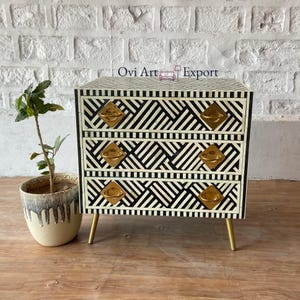Wooden 3 Drawers Bedside Table,Bone Inlay Handmade Nightstand,Bone Inlay Side Table,Bone Inlay Dresser,Bone Inlay Mini Storage Sideboard
