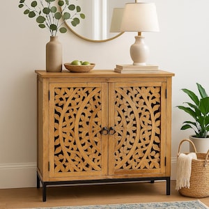 Hand Carved Wooden Cabinet: Boohoo Floral Mandala Accent Chest