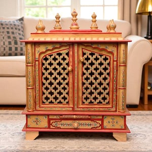 Wooden Mandir Temple, Wall Mounted Hindu Pooja Shelf, Shrine Altar for Home, Handcrafted Mandir Pooja Home Mandap For Worship Home Decor Art